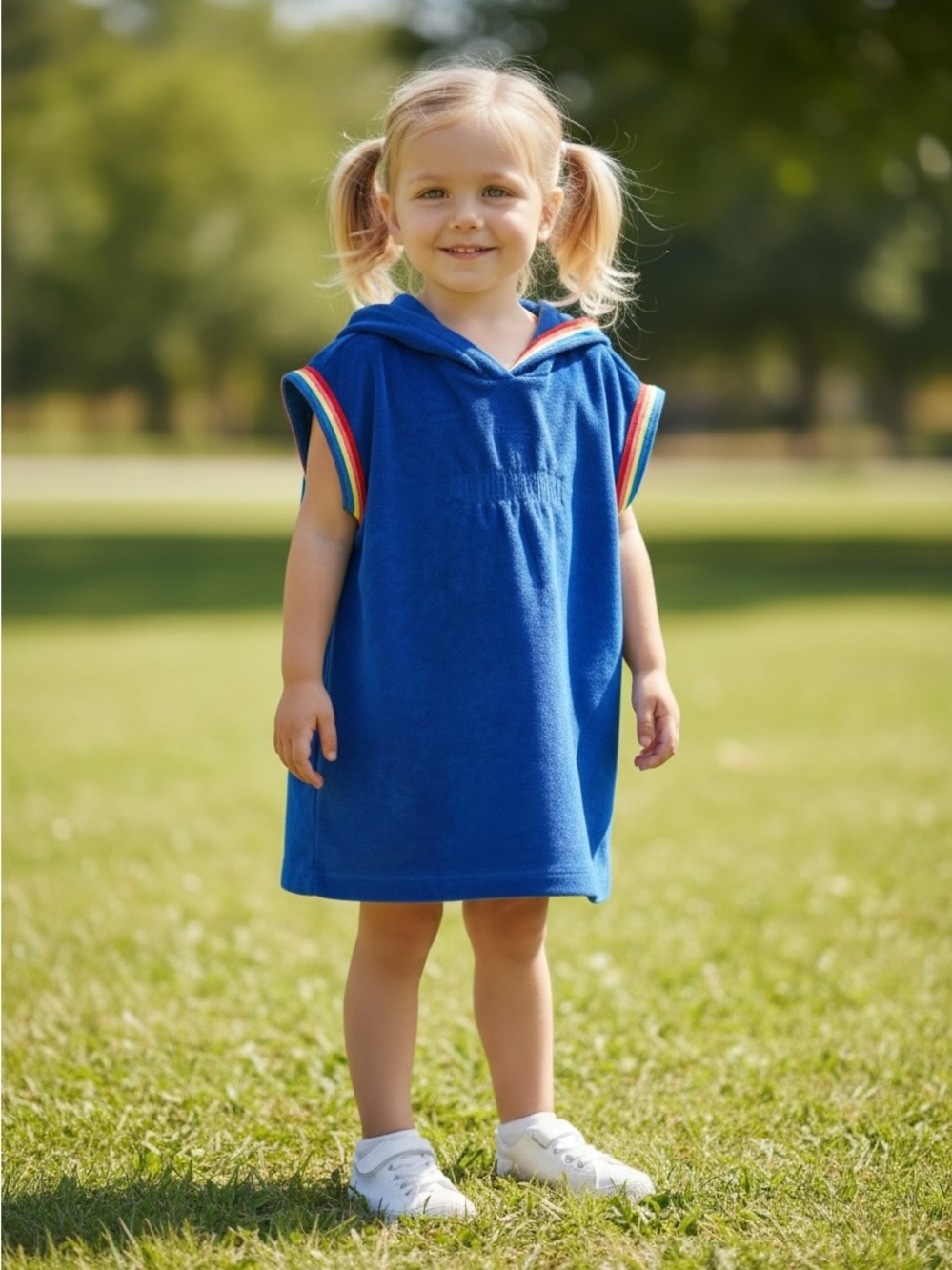 Hanna Andersson Blue Terry Hooded Beach Pool Cover Up Toddler Size 2T